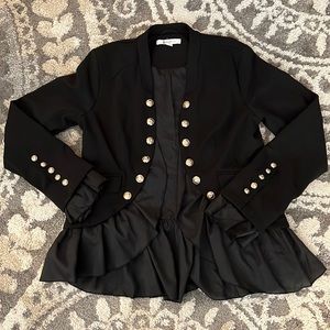 Nylon Apparel romantic ruffled military jacket, black, size L NWOT!